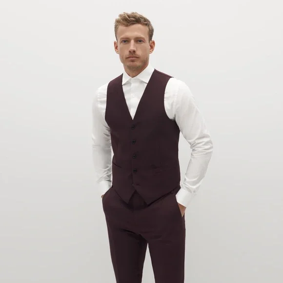 SuitShop Men’s Burgundy Three Piece Suit - Picture 5 of 6